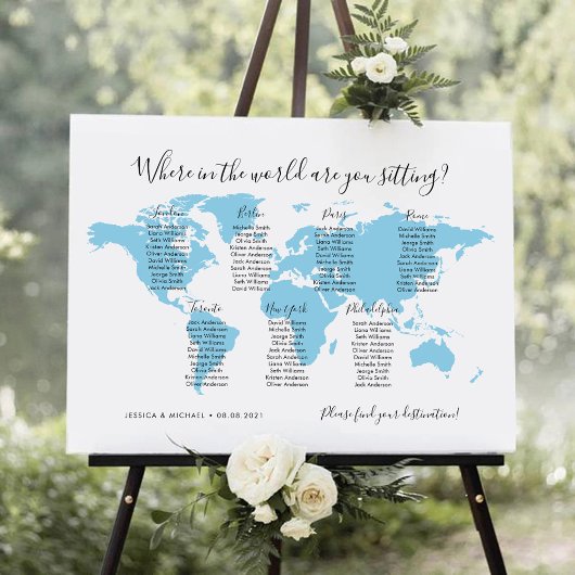 7 Tabellen Zielorte World Map Seating Chart Poster