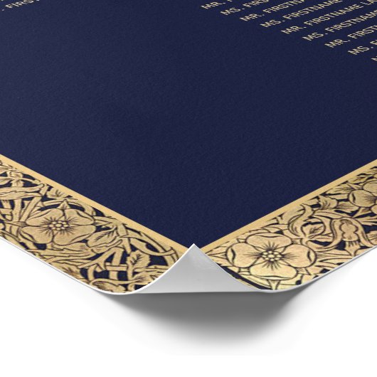 7 Table Navy Blue Gold Rose Script Seekarte Poster (Ecke)