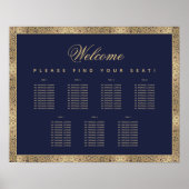 7 Table Navy Blue Gold Rose Script Seekarte Poster (Vorne)