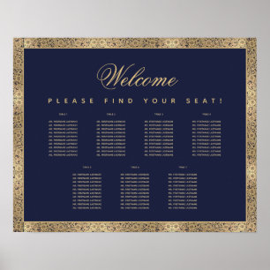 7 Table Navy Blue Gold Rose Script Seekarte Poster
