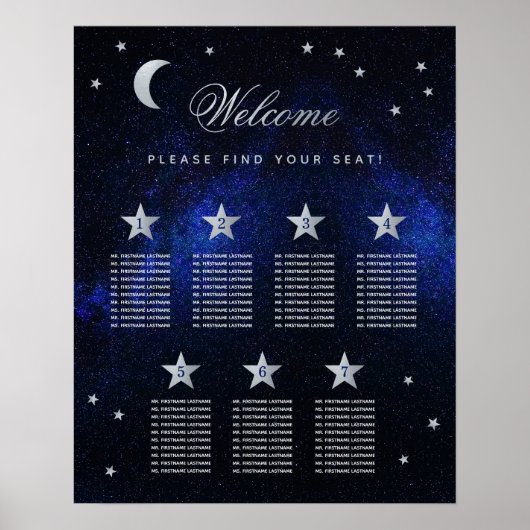 7 Table Sky Stars Celestial Wedding Seating Chart Poster (Vorne)