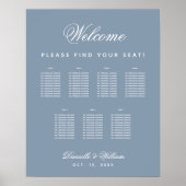 7 Tables Dusty Blue Wedding Script Seating Chart Poster (Vorne)