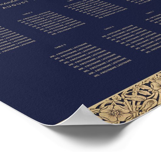 7 Tables Navy Blue Wedding Chart Gold Rose Poster (Ecke)