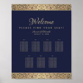 7 Tables Navy Blue Wedding Chart Gold Rose Poster (Vorne)