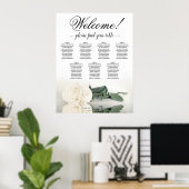 7 Tafelweiße Rose elegantes Hochzeitsdiagramm Poster (Heimbüro)