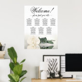 7 Tafelweiße Rose elegantes Hochzeitsdiagramm Poster (Heimbüro)