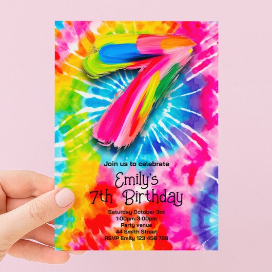 7. Tie Dye Geburtstag Einladung