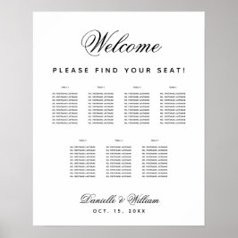 7 Tische Einfache Schwarz-weiße Hochzeitssitzkarte Poster
