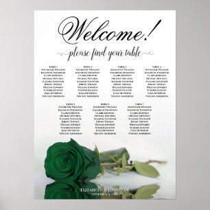 7 Tische Smaragdgrüne Rosen Hochzeits-Sitzplan Poster