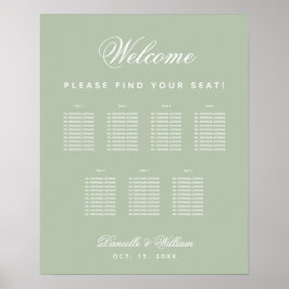 7 Tische zeigen eine grüne, einfache Hochzeitstabe Poster