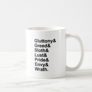 7 Todsünden - Stolz Völlerei Begierde Zorn Neid Kaffeetasse
