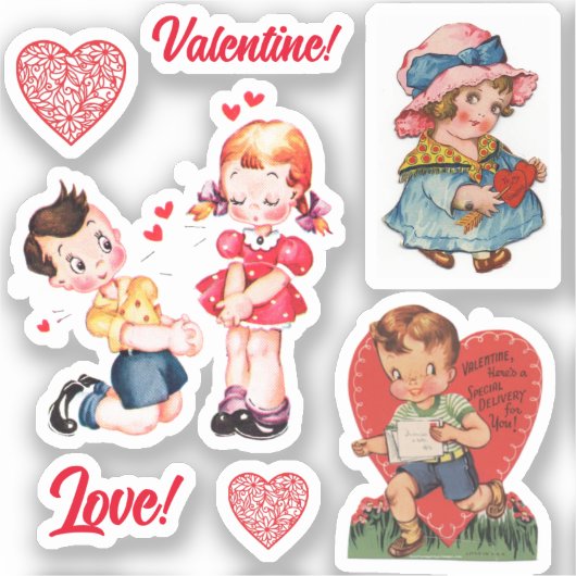 7 Vintage / Retro Valentine-Aufkleber Aufkleber (Vorderseite)