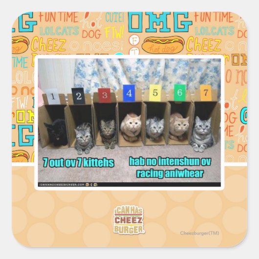 7 vor 7 Kätzchen Quadratischer Aufkleber (Vorderseite)