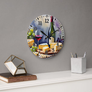 #7 Wein und Käse Große Wanduhr