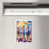 7 Weißpferde bei Sonnenaufgang, Wanddekor Magnet (In Situ (Geschirrspüler))