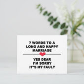 7 Worte für eine lange und glückliche Ehe Postkarte (Stehend Vorderseite)