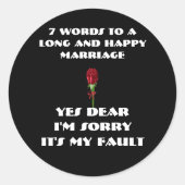 7 Worte für eine lange und glückliche Rote Rose de Runder Aufkleber (Vorderseite)