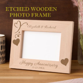 7"x5" Foto Happy Anniversary Names Date Hearts Geätzte Rahmen