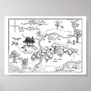 7'' X 5'' Vintage Style 100 Acre Woods Karte Poster