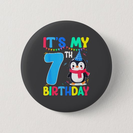 7 Year Old Birthday Penguin Themed It's My 7th Bir Button (Vorderseite)
