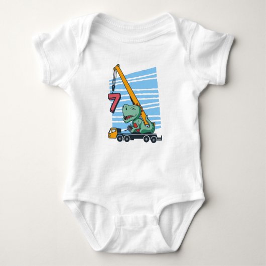 7 years 7th Birthday Mobile Crane Dinosaur Baby Strampler (Vorderseite)