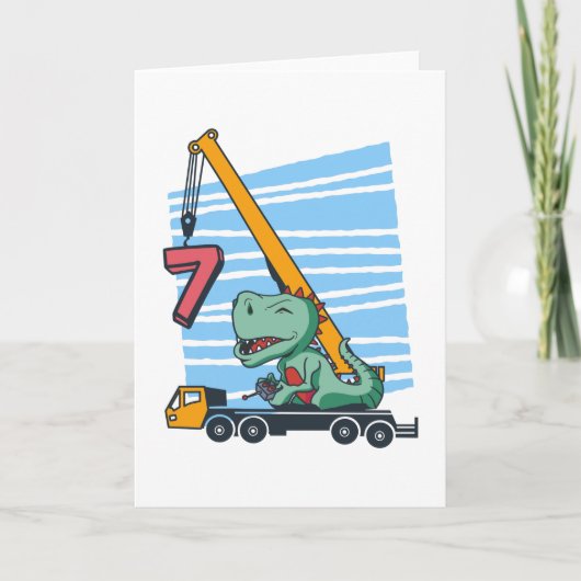 7 years 7th Birthday Mobile Crane Dinosaur Karte (Vorderseite)