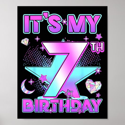 7 Years Old Birthday Kp Kids 7th Birthday Girls K- Poster (Vorne)