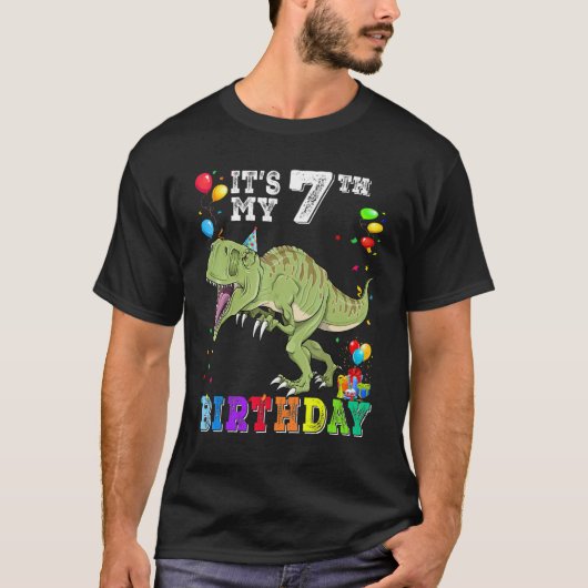 7 Years Old It's My 7th Birthday Dinosaur Rex T-Shirt (Vorderseite)