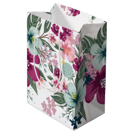7lx4.5wx10h Medium Geschenktasche Tropische Blume  Mittlere Geschenktüte (Rückseite Schrägansicht)