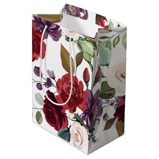 7lx4.5wx10h Mittlere Geschenktasche Weiße Rosen Go Mittlere Geschenktüte (Rückseite Schrägansicht)