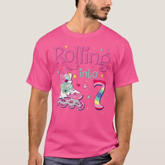 7Th Bday Rolling Into 7 Birthday Girl Roller Skate T-Shirt (Vorderseite)