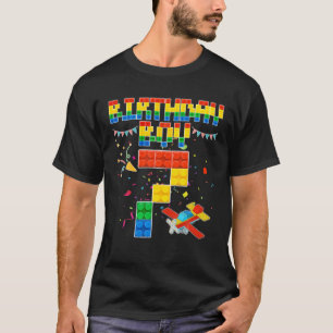 7th Birthday Boy Building Brick 7 Years Old Blocks T-Shirt