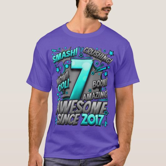 7th Birthday Comic Style Awesome since 2017 7 Year T-Shirt (Vorderseite)
