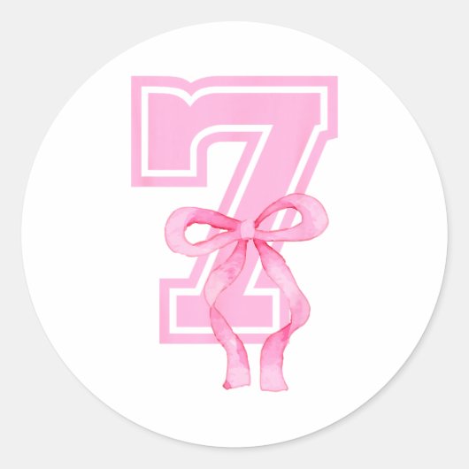 7th Birthday Girl Coquette Nk Bows Seven Years Old Runder Aufkleber (Vorderseite)
