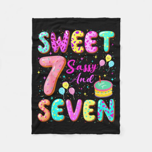 7th Birthday Girl Donut Sweet Sy And Seven Birthda Fleecedecke (Vorderseite)