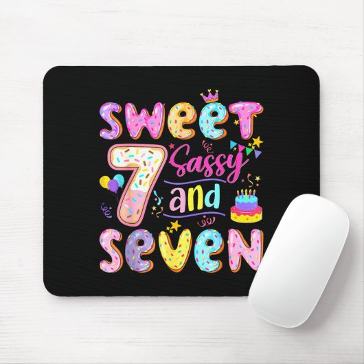 7th Birthday Girl Donut Sweet Sy And Seven Birthda Mousepad (Mit Mouse)