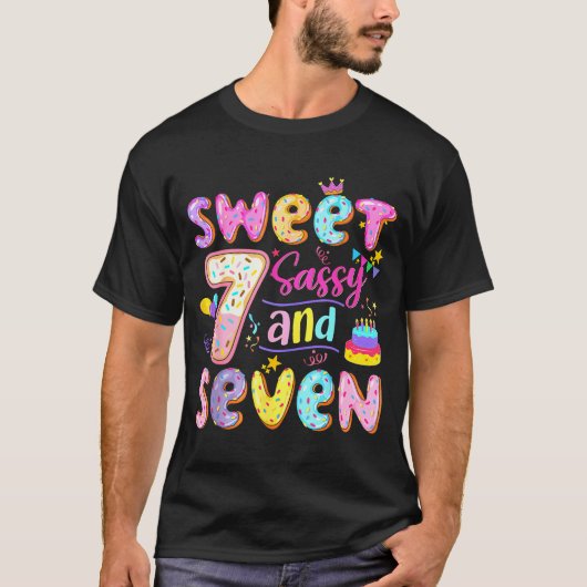 7th Birthday Girl Donut Sweet Sy And Seven Birthda T-Shirt (Vorderseite)