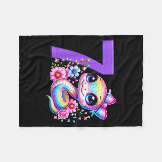 7th Birthday Girl Snake Party Rainbow Coquette Bow Fleecedecke (Vorderseite (Horizontal))