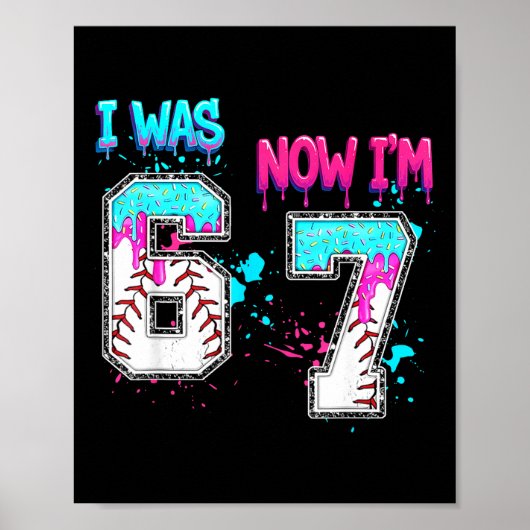 7th Birthday I Was 6 Now I'm 7 Baseball Ice Cream  Poster (Vorne)