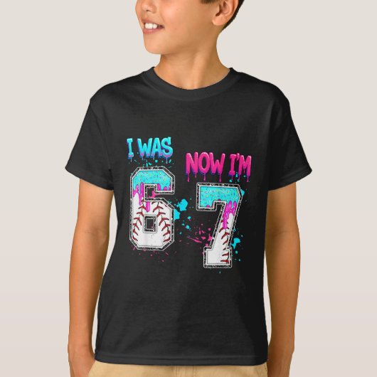 7th Birthday I Was 6 Now I'm 7 Baseball Ice Cream  T-Shirt (Vorderseite)