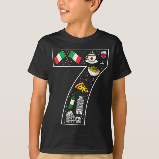 7th Birthday Italian Culture 7 Year Old Italy Flag T-Shirt (Vorderseite)