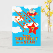 7th Birthday Little Star Cute Animals in a Plane Karte (Gelbe Blume)