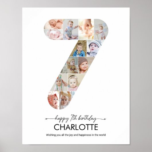 7th Birthday Number 7 Photo Collage Custom Picture Poster (Vorne)