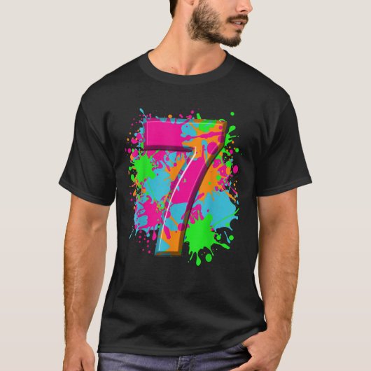 7th Birthday Paint Splashes kids Girls Boys 7 Yea T-Shirt (Vorderseite)