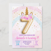 7th birthday unicorn invitation, Editable seventh  Einladung (Vorderseite)