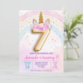 7th birthday unicorn invitation, Editable seventh  Einladung (Stehend Vorderseite)