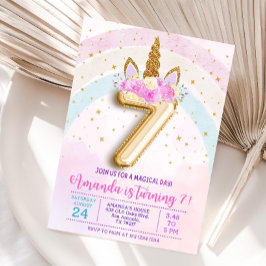 7th birthday unicorn invitation, Editable seventh Einladung