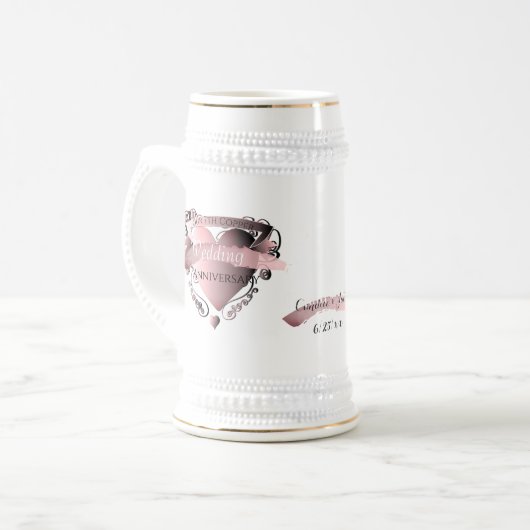 "7th Copper Wedding Anniversary" HerzEmblem Bierglas (Vorderseite Links)