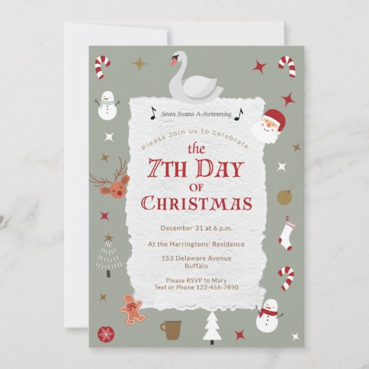 7th Day of Christmas Retro New Year's Eve Party Einladung (Vorderseite)