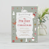7th Day of Christmas Retro New Year's Eve Party Einladung (Stehend Vorderseite)